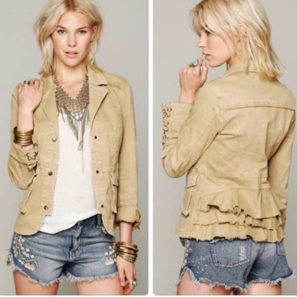 Free People Tan Ruffle Blazer